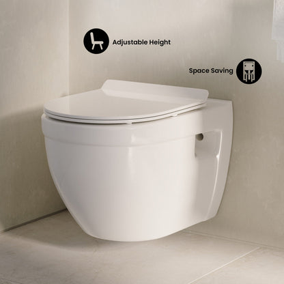 Swiss Madison Ivy Wall-Hung Toilet Bundle 0.8/1.6 GPF Dual Flush in Glossy White with Black Flush Plate - SM-WT0903GW