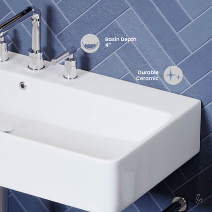 Swiss Madison Carre 36" Console Sink White Basin Chrome Legs with 8" Widespread Holes - SM-CS713-3