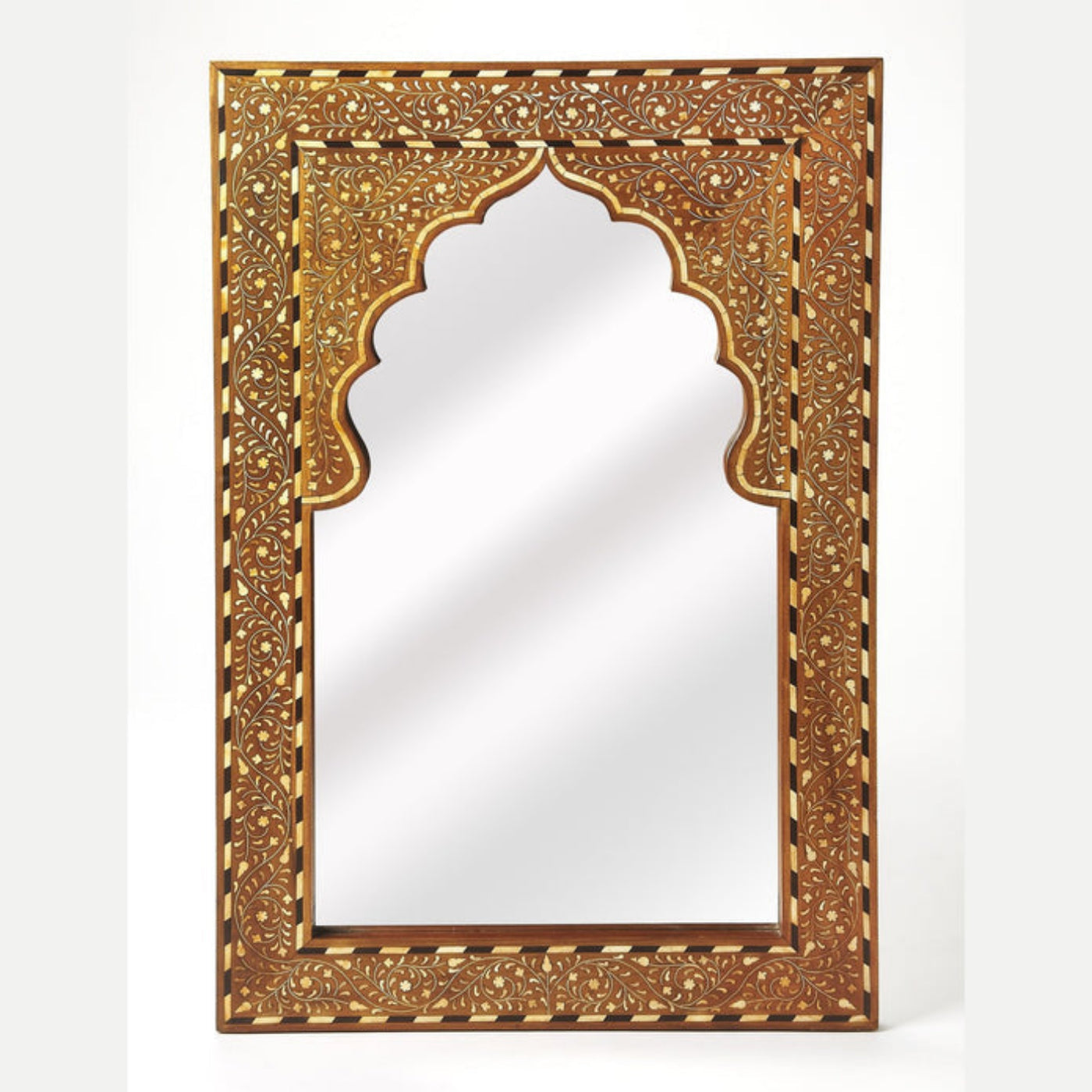 Butler Specialty Company Chevrier Wood & Bone Inlay Wall Mirrored, Medium Brown  - 3886338