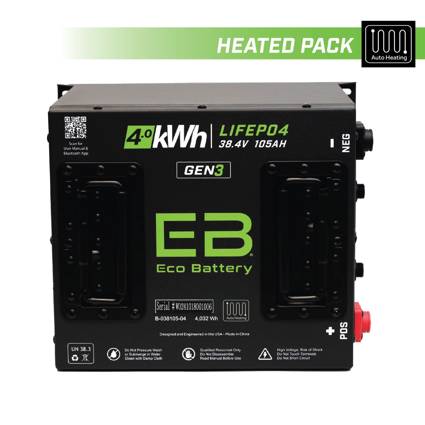 Eco Battery 38V 105Ah Cube LiFePO4 Battery / Heated - A-038105-04-H
