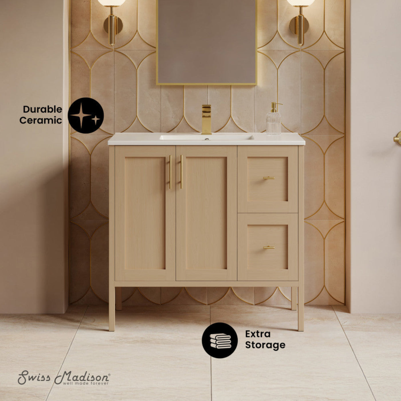 Swiss Madison Forme 36" Modular Freestanding Bathroom Vanity with Sink Top in Natural Oak - SM-BV10101NO-W1