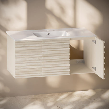 Swiss Madison Cascade 48" Wall-Mounted Bathroom Vanity in White Oak with 3-Hole Widespread Sink Top - SM-BV8607WO