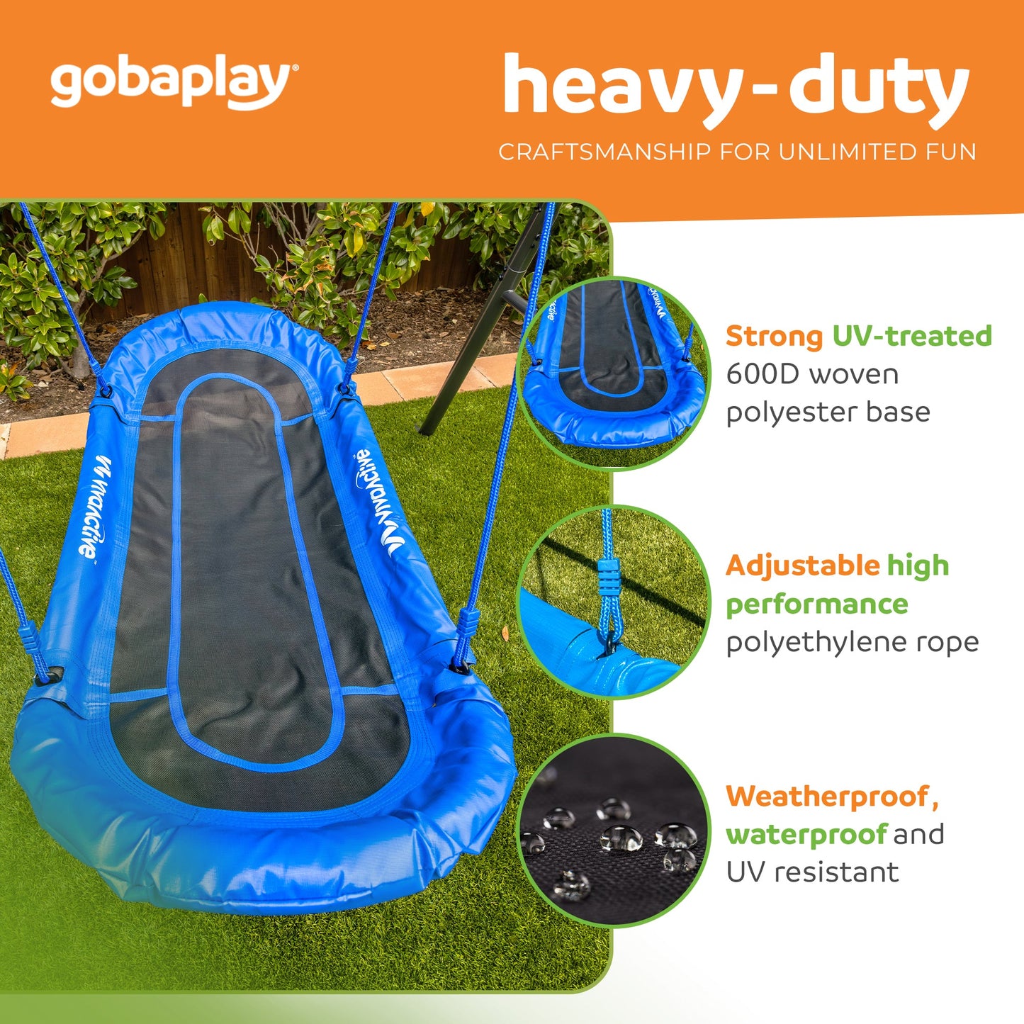 gobaplay Explorer Kids Swing Set w/Frame, Dual Platform Saucer, Swings & Trapeze - 399863