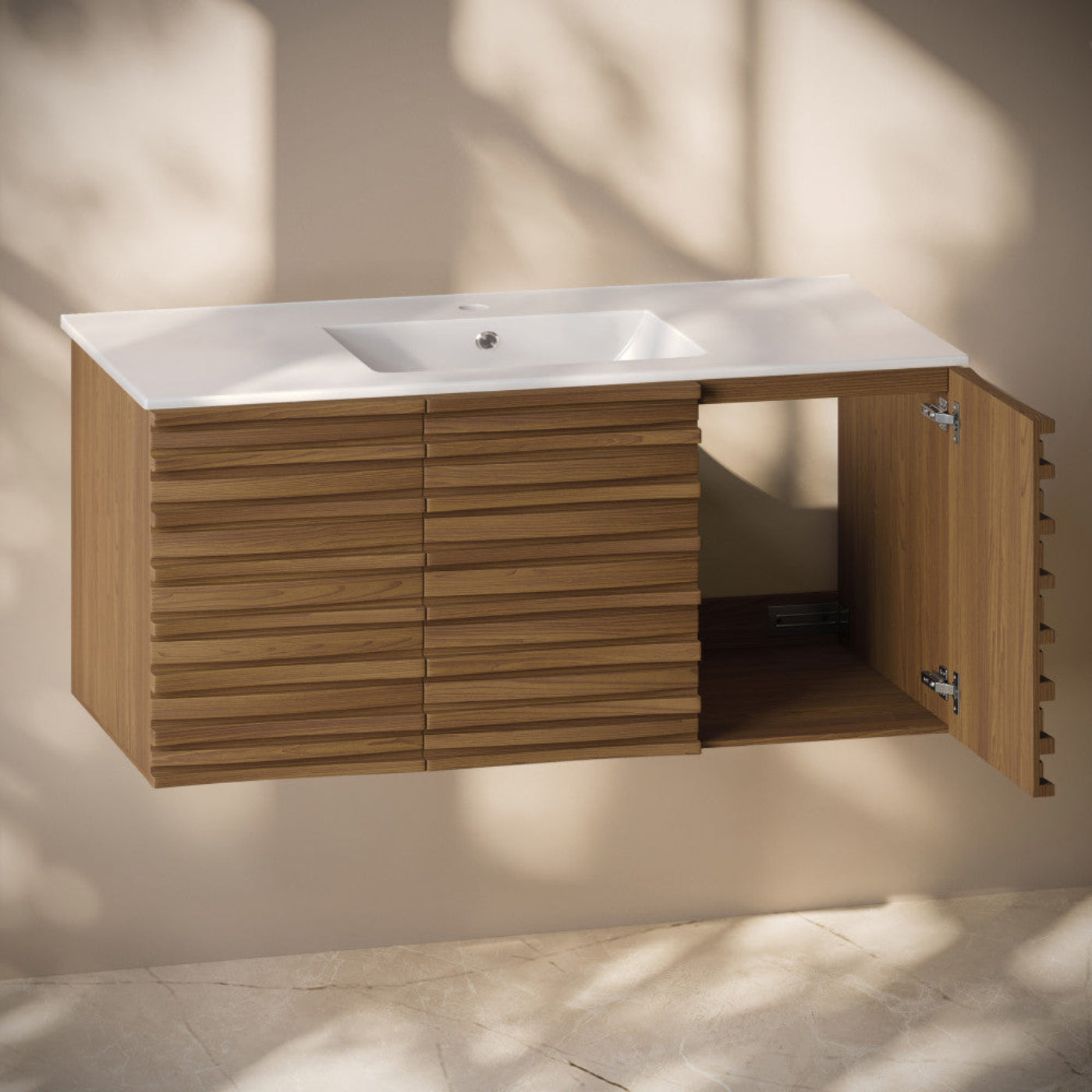 Swiss Madison Cascade 48" Wall-Mounted Bathroom Vanity in Brown Oak with Sink Top - SM-BV8614BO