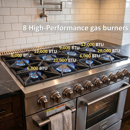 Awoco 48" 6.7 cu. ft. Stainless Steel Freestanding Gas Range - JK48A1-T-NG