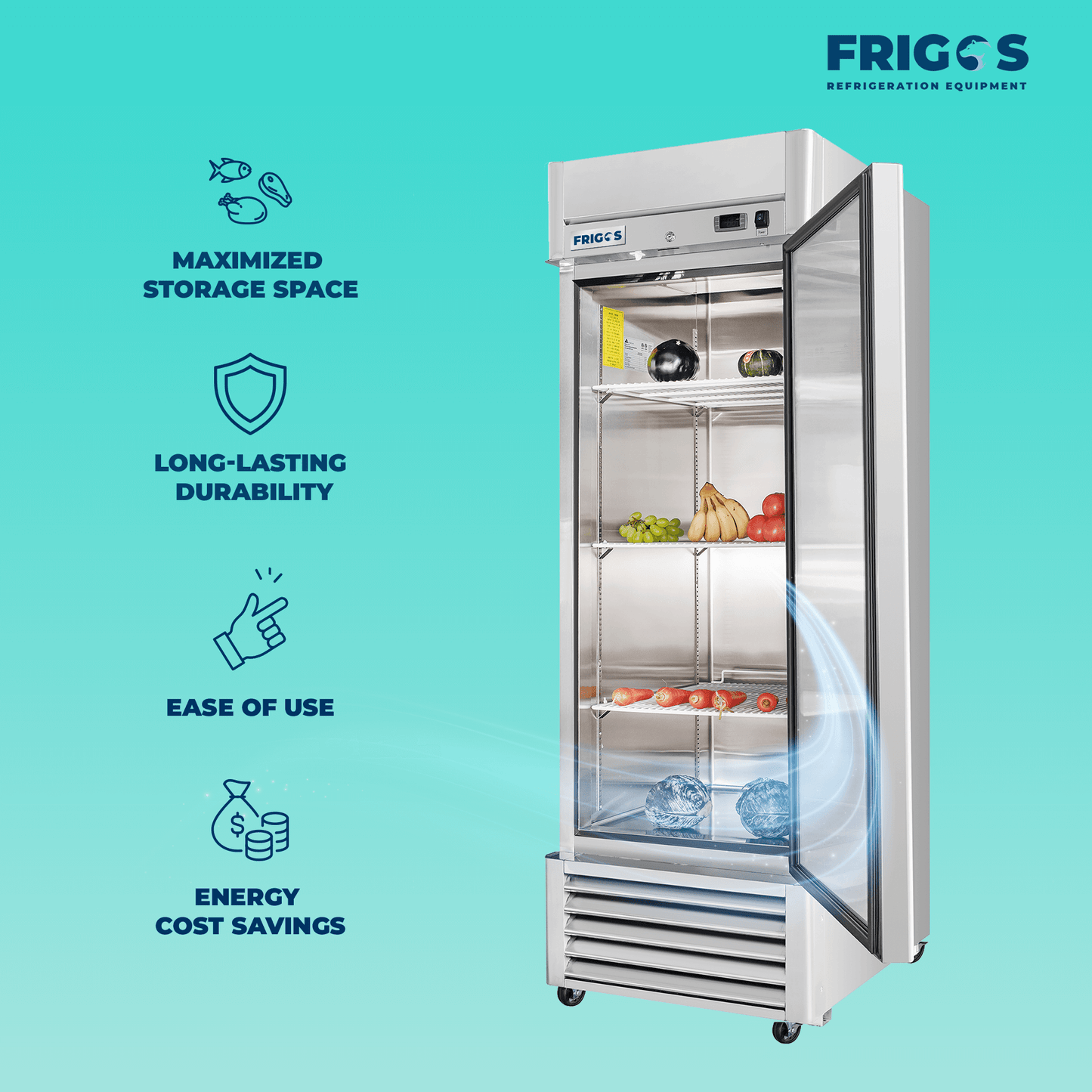 Frigos Commercial Reach in Freezer 27" Width Solid 1 Door 21  with Aluminum Interior with 304 Stainless Steel Floor - FG-FZ-1D