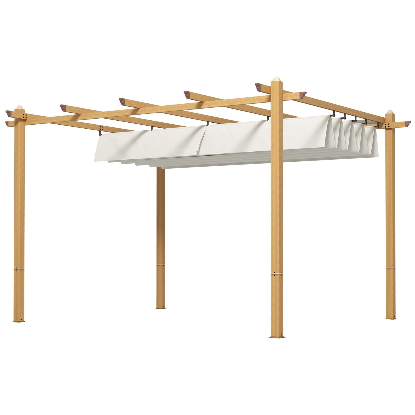 Outsunny 10' x 12' Retractable Pergola Canopy, Wood Grain Aluminum Frame, for Outdoor Shade Shelter, Cream - 84C-472V01ND