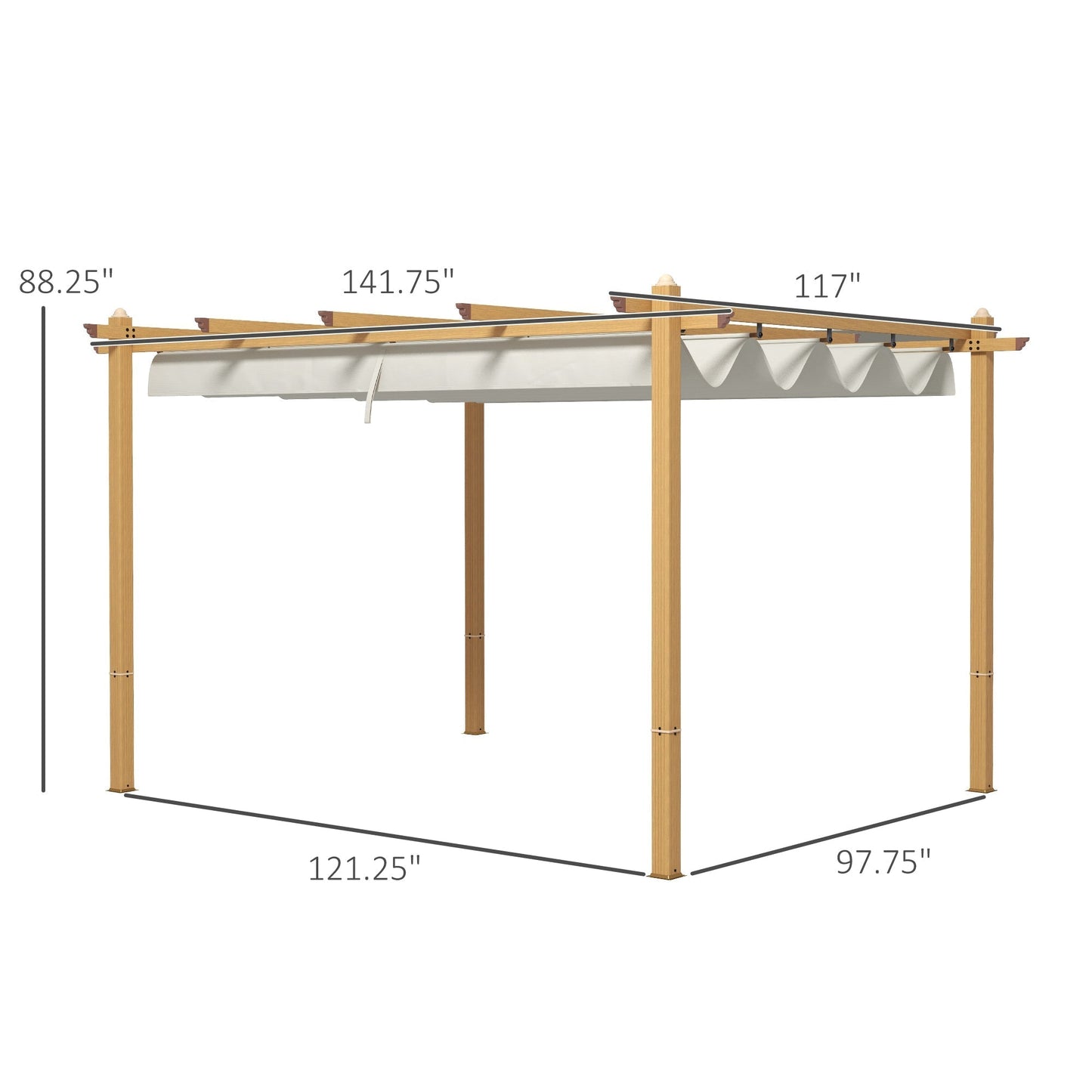 Outsunny 10' x 12' Retractable Pergola Canopy, Wood Grain Aluminum Frame, for Outdoor Shade Shelter, Cream - 84C-472V01ND