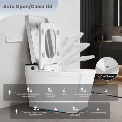 Awoco Smart Bidet Toilet, Smart Bidet with Toilet Built in, Heated Seat, Auto Open & Close Lid Seat, Foot Sensor Operation, Auto Flush, Warm Water & Dryer, Remote Control, LED Display (White) - AWC-ST-T5