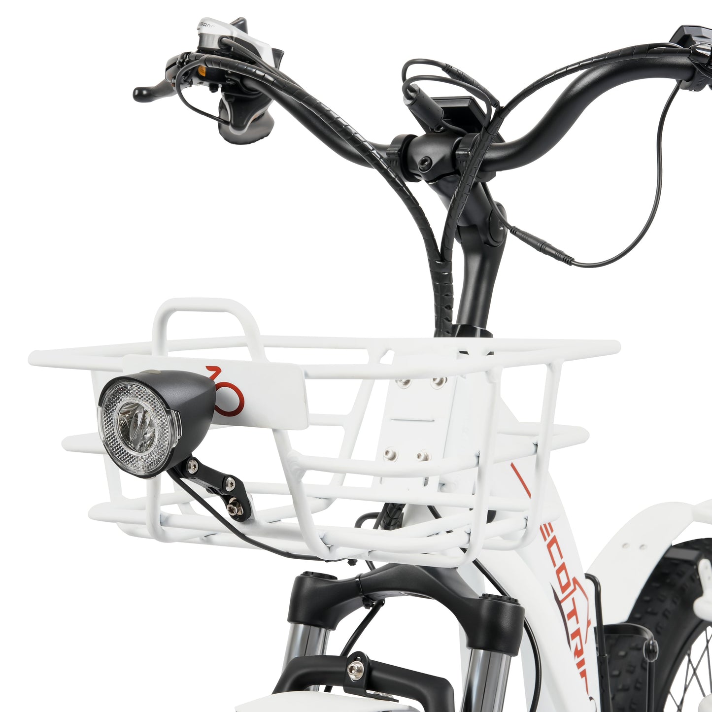 Ecotric 48V 24"x4.0 Front 20"x4.0 Rear Tires Tricycle electric bike with Front Basket + Rear Rack White - EST-W+EB-005-EC