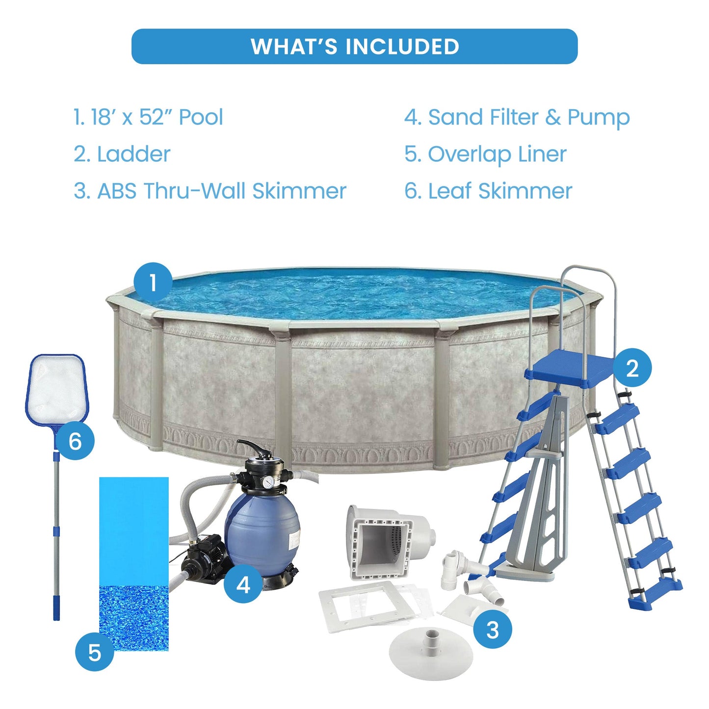 Aquarian Khaki Venetian 18ft x 52in Backyard Above Ground Swimming Pool Package - 99876