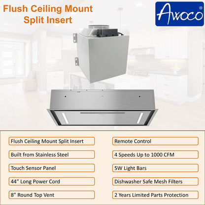 AWOCO  RH-IT08-CR Ceiling Mount Range Hood  Split Insert - 1000 CFM & 8" Vent - RH-IT08-CR30