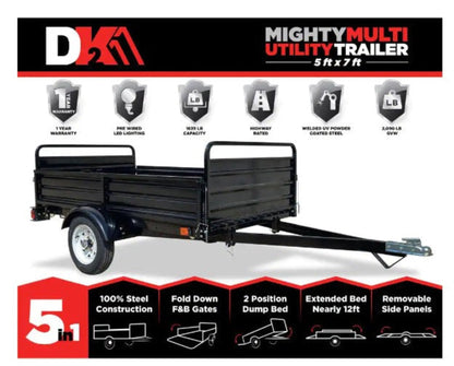 DK2 MMT5X7 1639 lb. Capacity 4.5 ft. x 7.5 ft. Extendable 12 ft Bed Trailer Kit New - MMT5X7