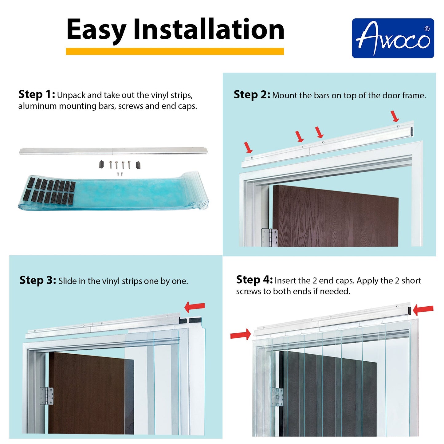 AWOCO Vinyl Strip Curtain Kit 64x90 - Slide-in Strips - Awoco - KSN-STRIPCURTAIN-6490