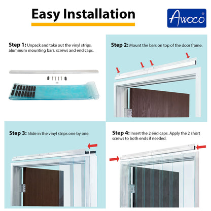 AWOCO Vinyl Strip Curtain Kit 64x90 - Slide-in Strips - Awoco - KSN-STRIPCURTAIN-6490