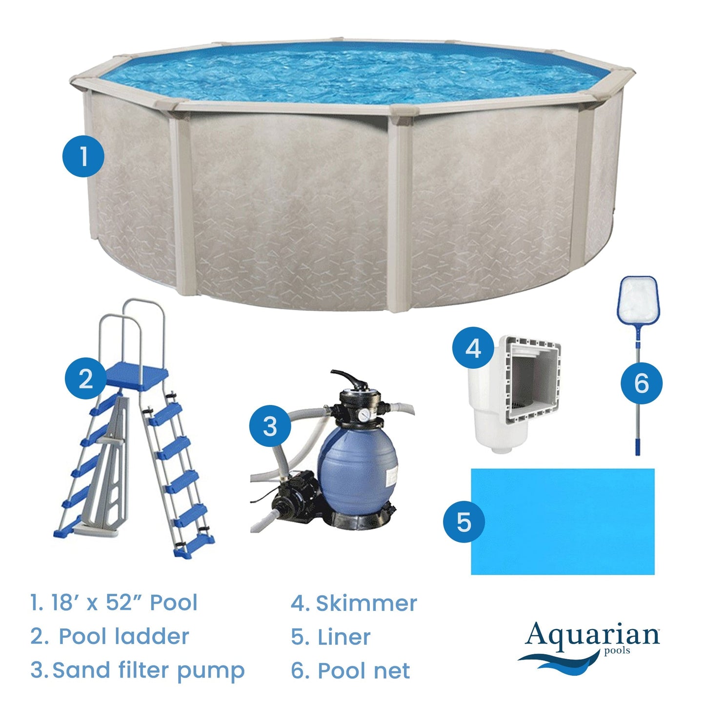 Aquarian Phoenix 18' x 52" Above Ground Swimming Pool w/Pump, Ladder & Hardware - 75182