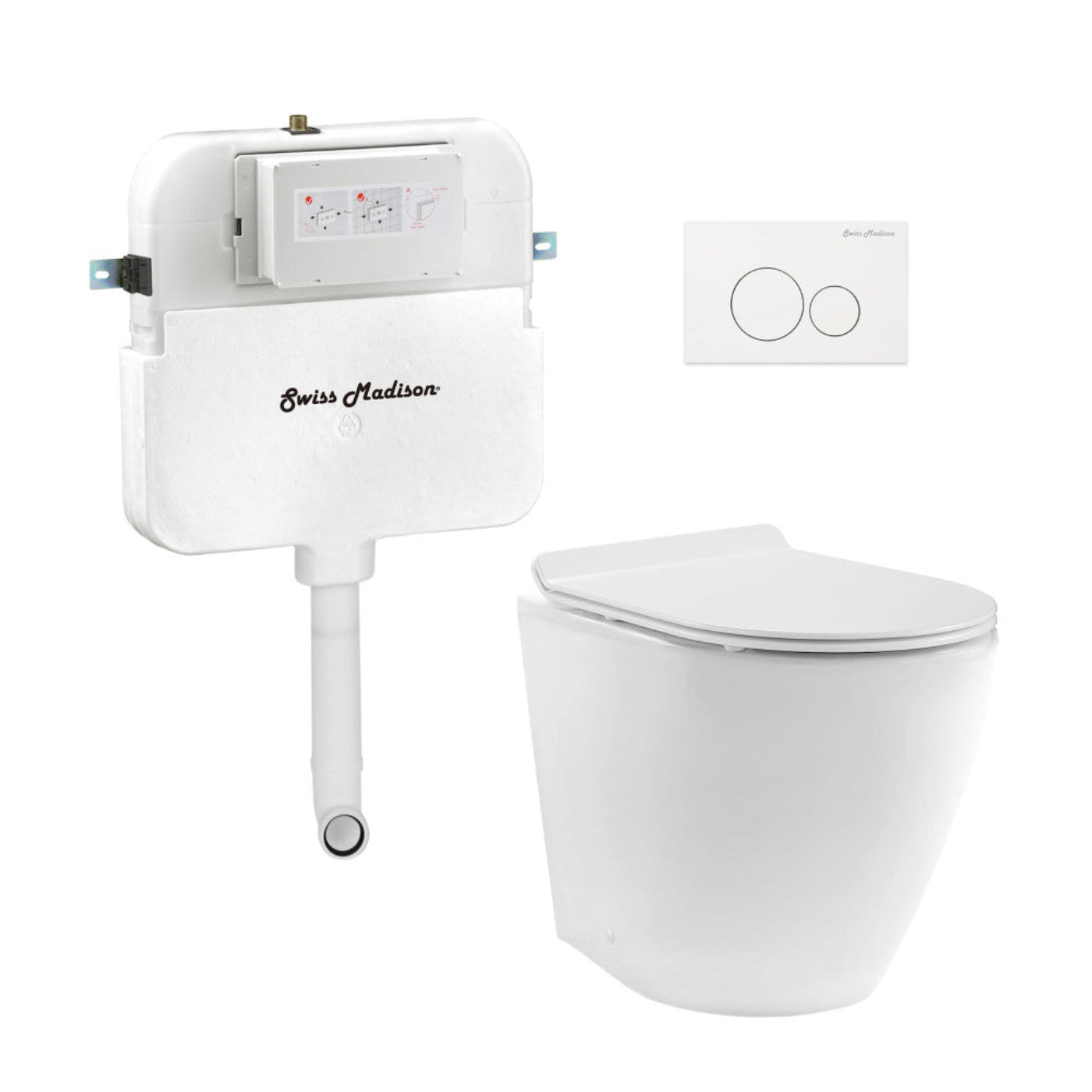 Swiss Madison St. Tropez Back-to-Wall Toilet Bundle 0.8/1.6 GPF Dual Flush in Glossy White with White Flush Plate - SM-WT0803GW