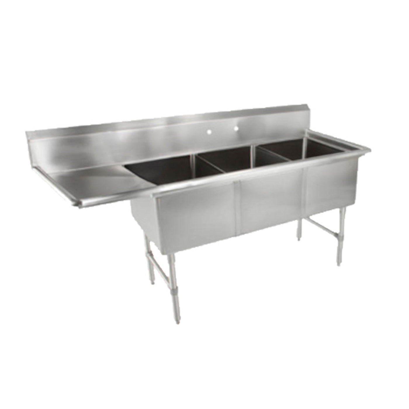 John Boos 3B16204-1D18L Three-Compartment "B" Series Sink, 18" Left Drainboard - JB3B162041D18L