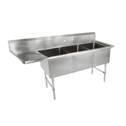 John Boos 3B16204-1D18L Three-Compartment "B" Series Sink, 18" Left Drainboard - JB3B162041D18L