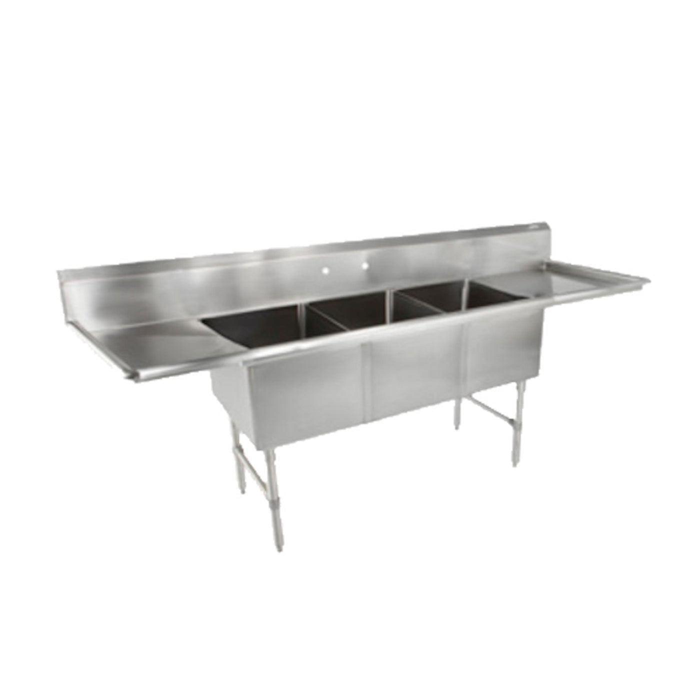 John Boos 3B20304-2D20 Three-Compartment Sink with Two 20" Drainboards - JB3B203042D20