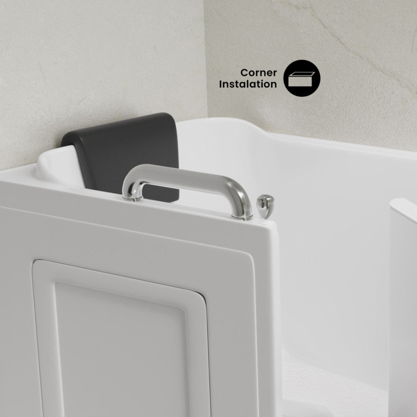 Swiss Madison Auvergne 53" x 27" ADA Right Drain Walk-in Soaking Bathtub in Glossy White, Faucet Set, Drain, Grab Bars, Pillow Included - SM-AB6802GW