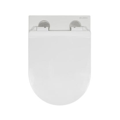Swiss Madison Calice Wall-Hung Toilet Bundle 0.8/1.6 GPF Dual Flush in Glossy White with Brass Flush Plate - SM-WT2302GW