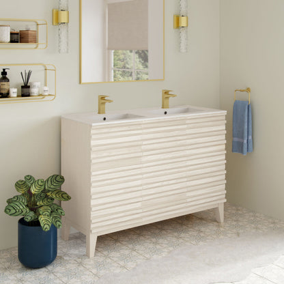Swiss Madison Cascade 48" Freestanding Bathroom Vanity in White Oak with Double Basin Sink Top - SM-BV8636WO