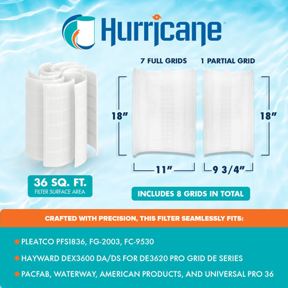 Summer Waves Hurricane 36 Sq Ft DE Grid Filter with 7 Full Grids and 1 Partial Grid, 3 Pack - 417569