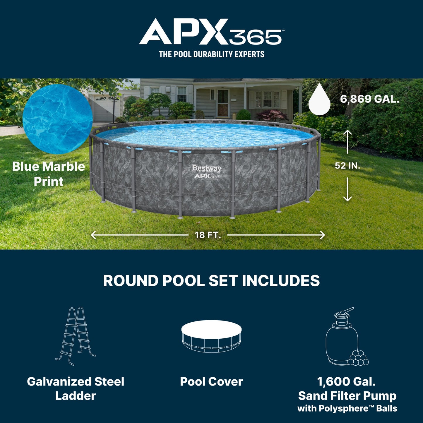 Summer Waves Bestway APX 365 18'x52" Round Above Ground Swimming Pool Set with Pump & Ladder - 404536
