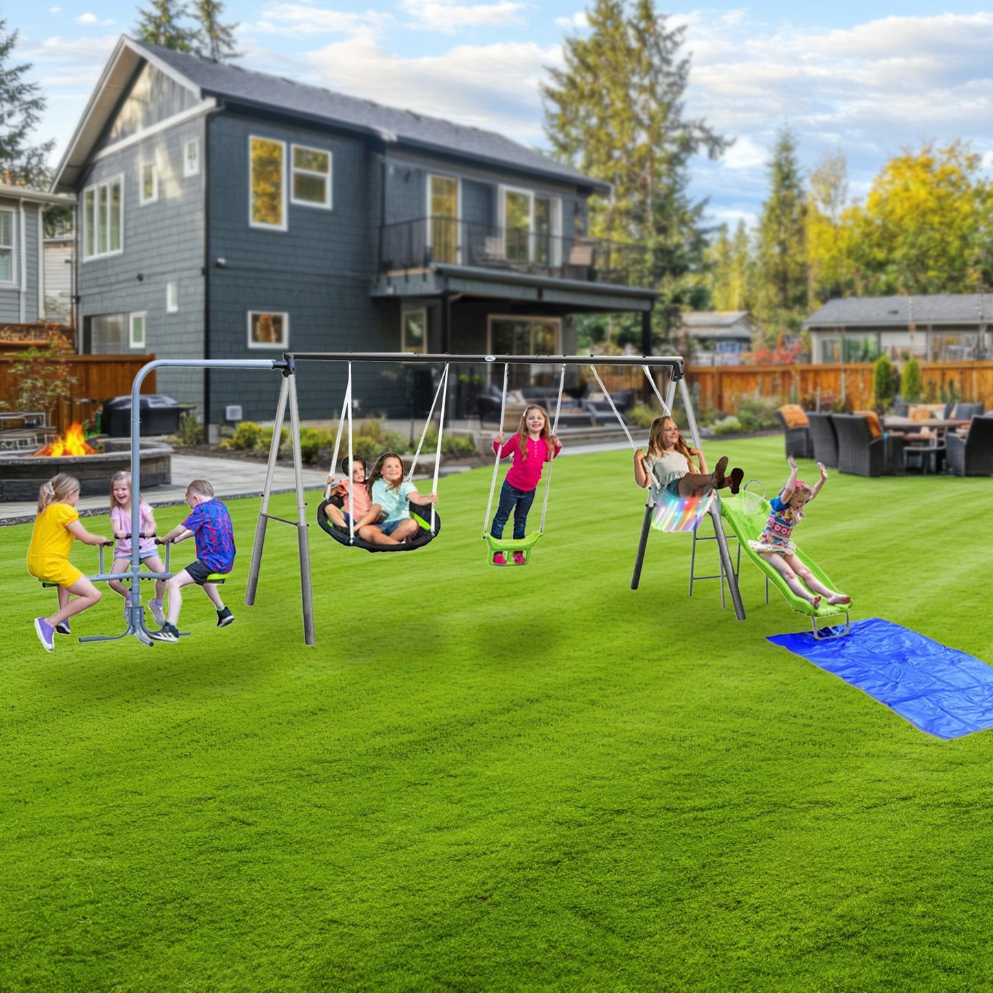 XDP Recreation Playground Park with Water Slide and Triple Fun Go Round - 412470