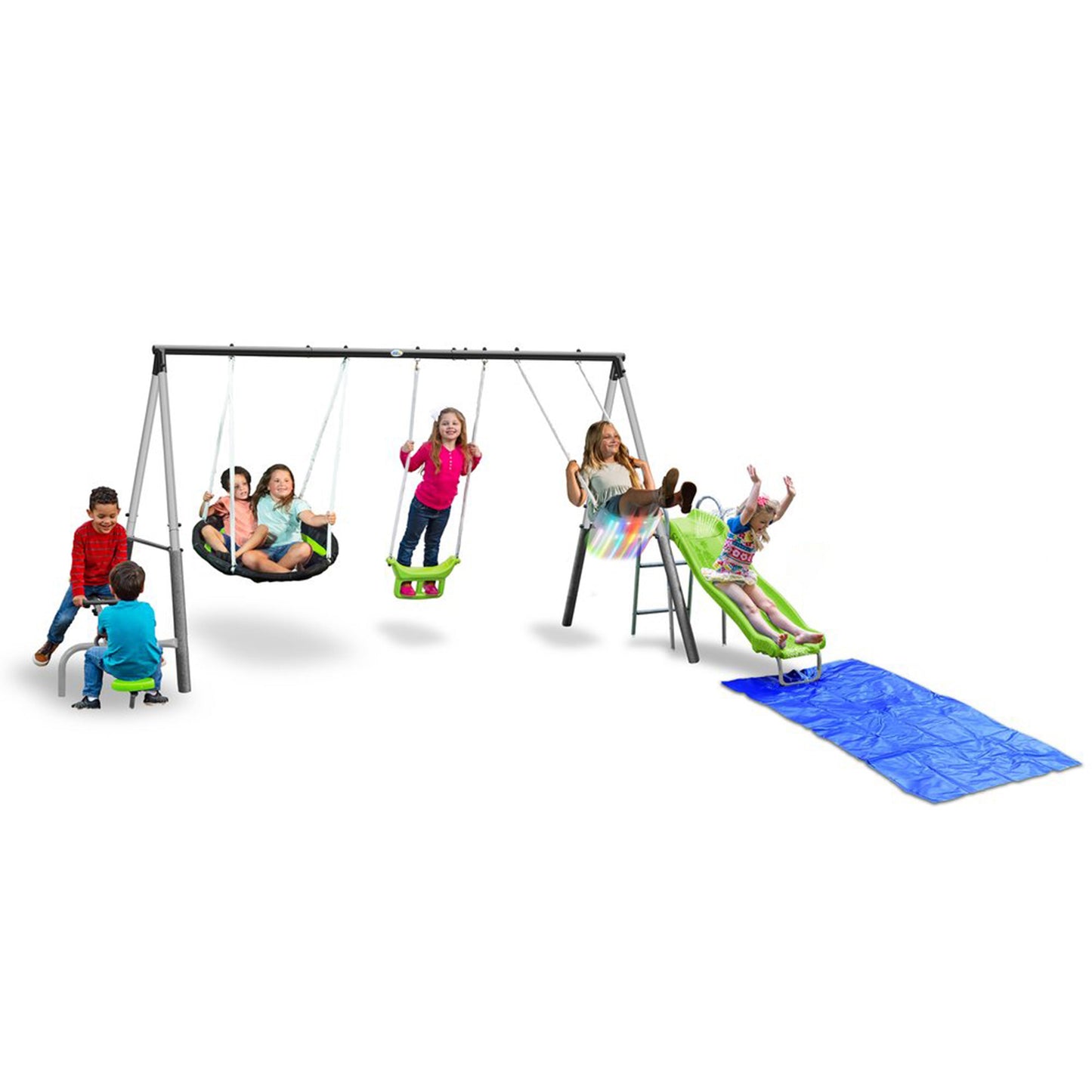 XDP Recreation Swingin' Free Playground Set with Water Slide, Super Disc Swing - 412471