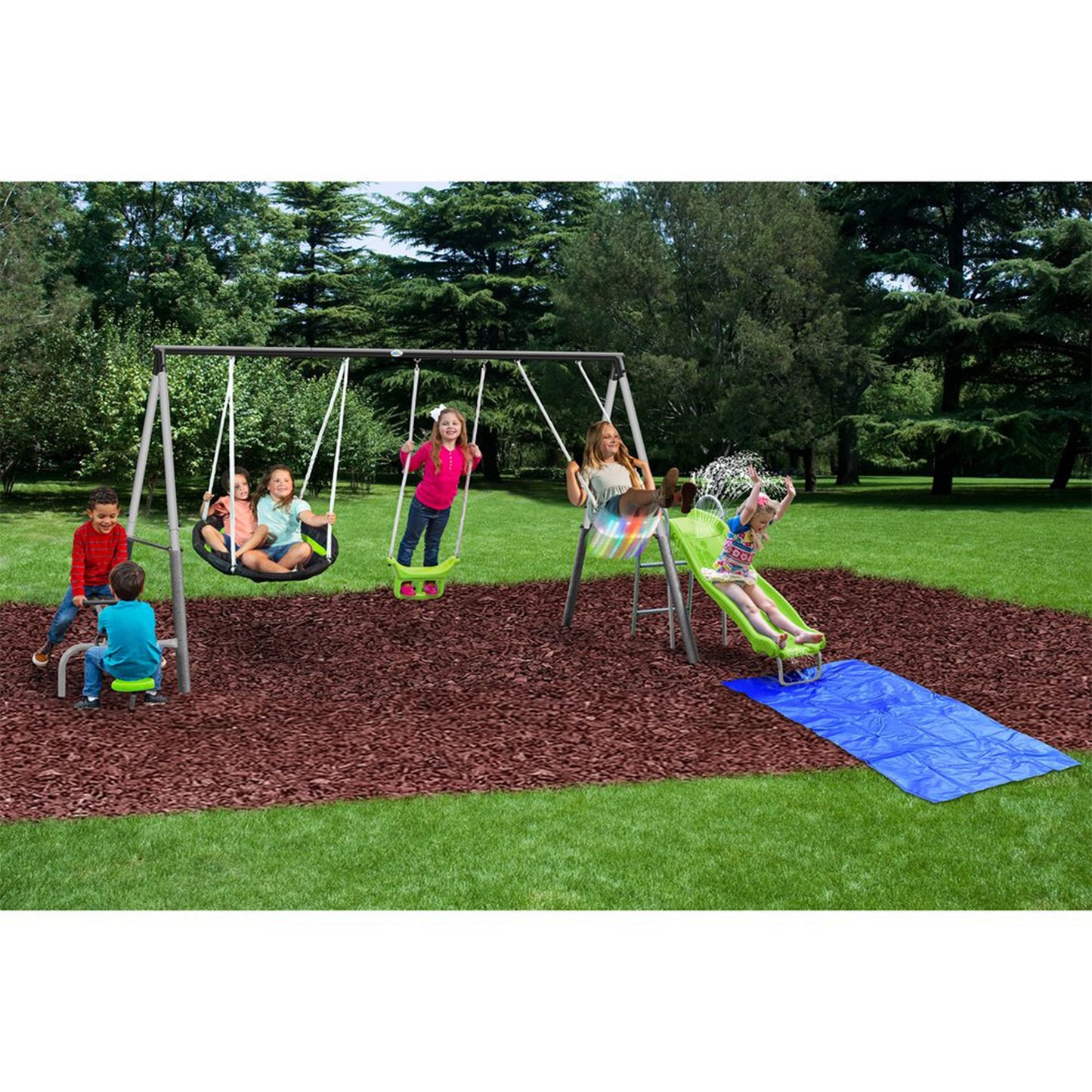 XDP Recreation Swingin' Free Playground Set with Water Slide, Super Disc Swing - 412471