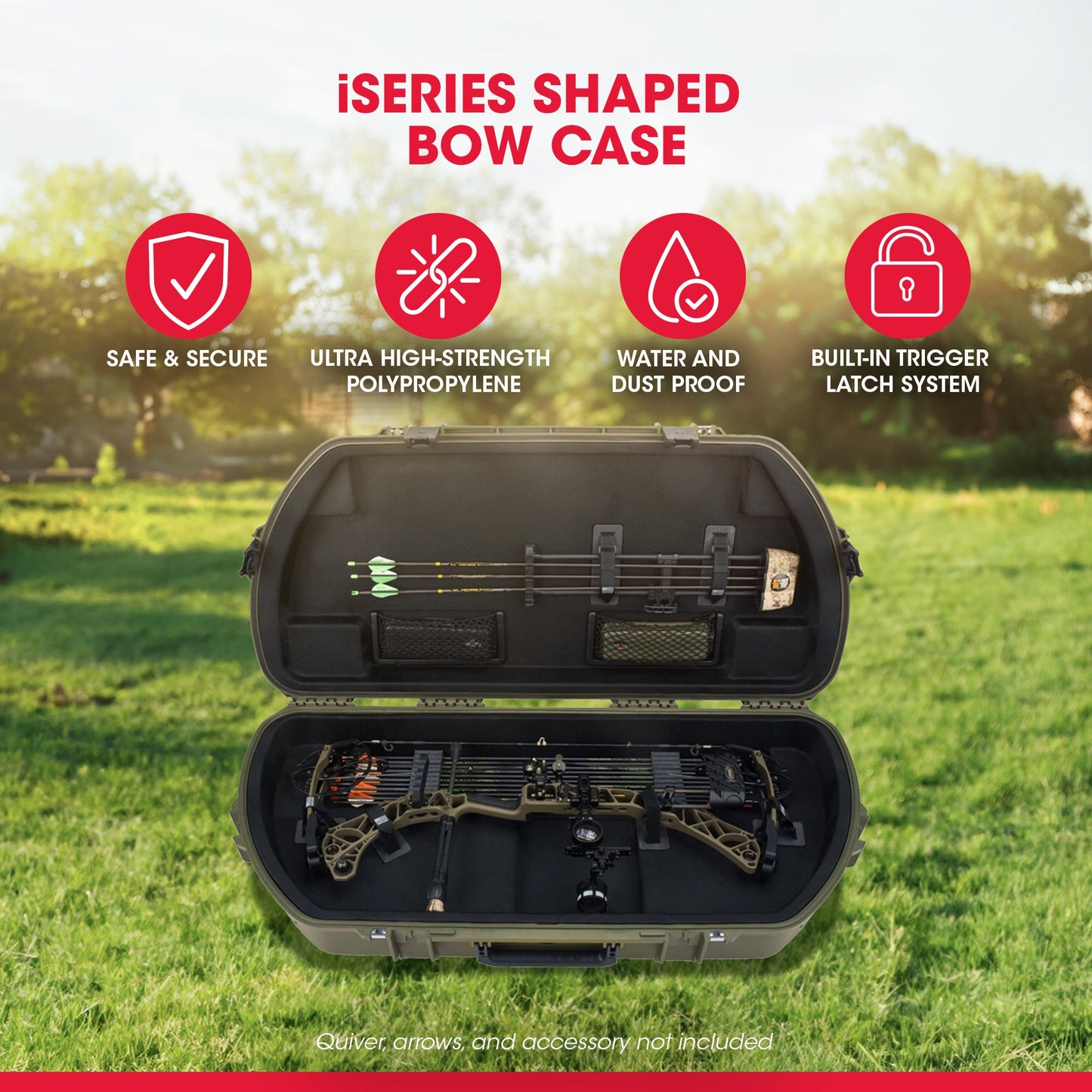 SKB Hard Protective Storage Case, Archery Bow & Arrow iSeries Shaped Case, Green - 412826