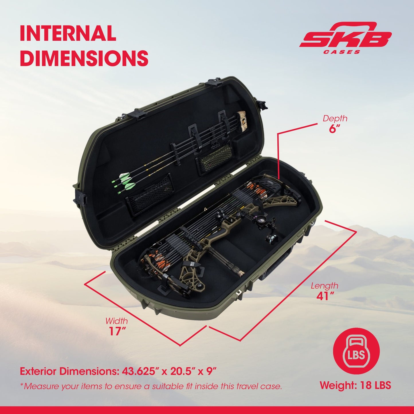SKB Hard Protective Storage Case, Archery Bow & Arrow iSeries Shaped Case, Green - 412826