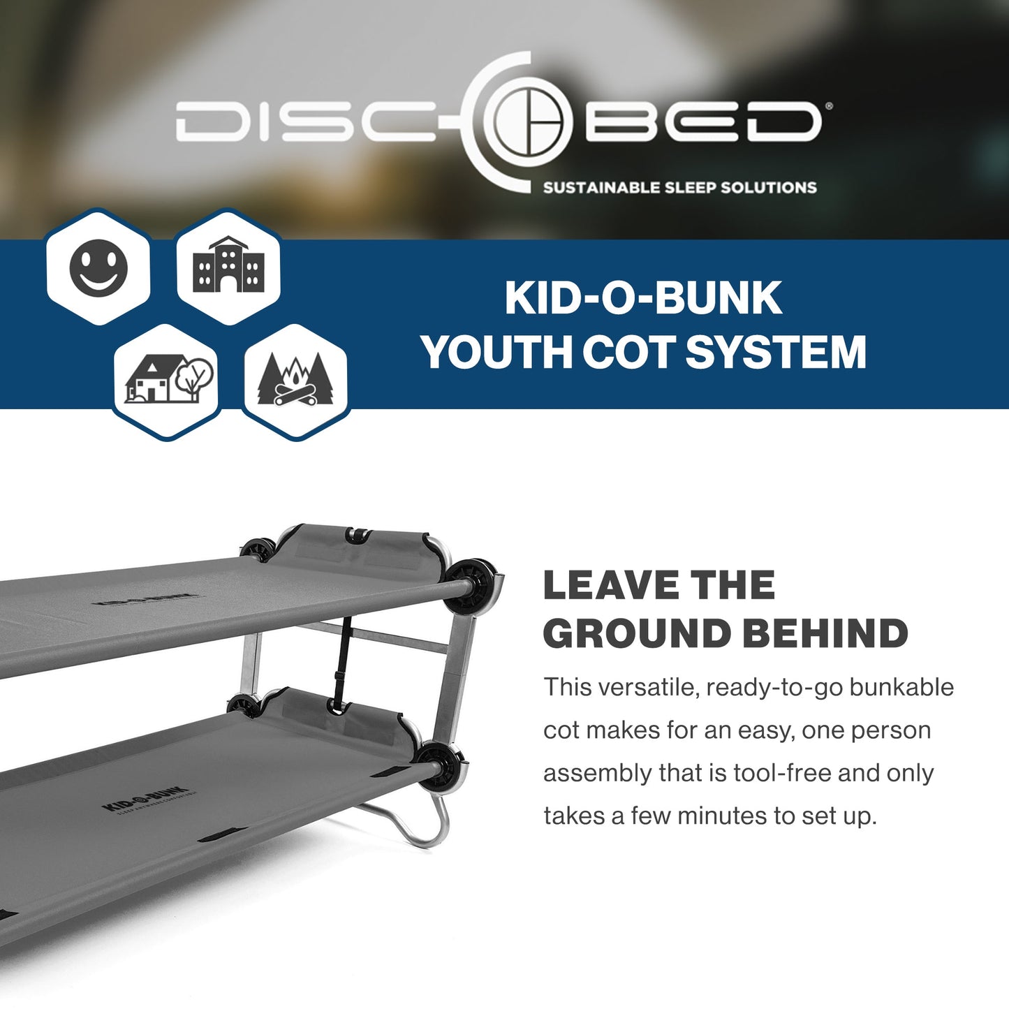 Disc-O-Bed Youth Double Cot Kid-O-Bunk, Storage Organizers & Carry Bag, Grey - 413460