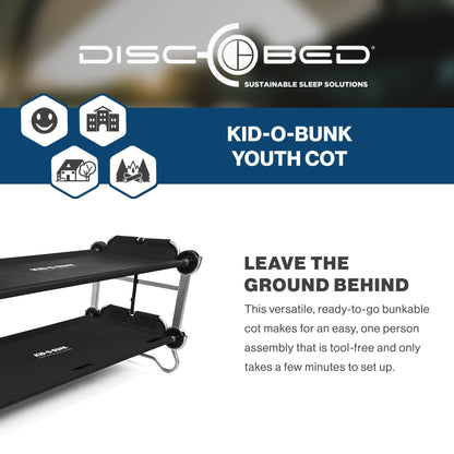 Disc-O-Bed Youth Double Cot Kid-O-Bunk w/ 200 Pound Capacity, Black - 419285
