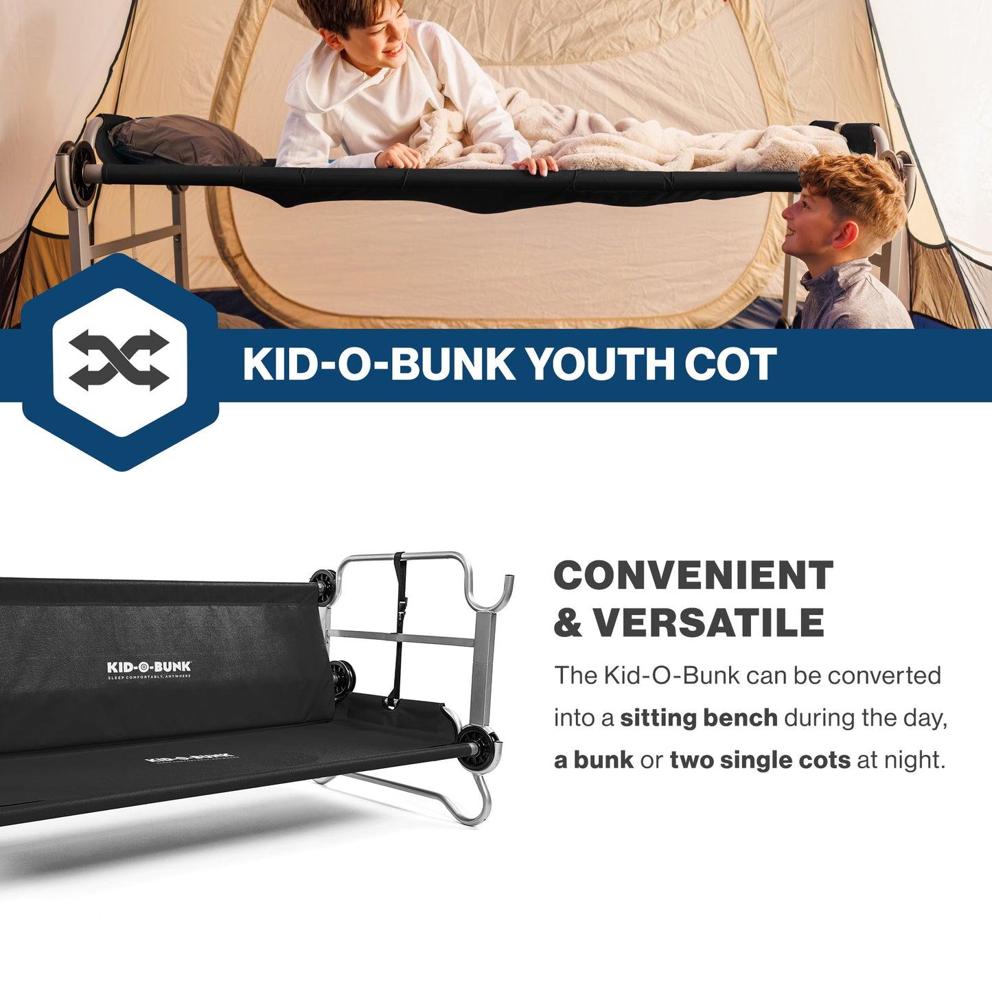 Disc-O-Bed Youth Double Cot Kid-O-Bunk w/ 200 Pound Capacity, Black - 419285