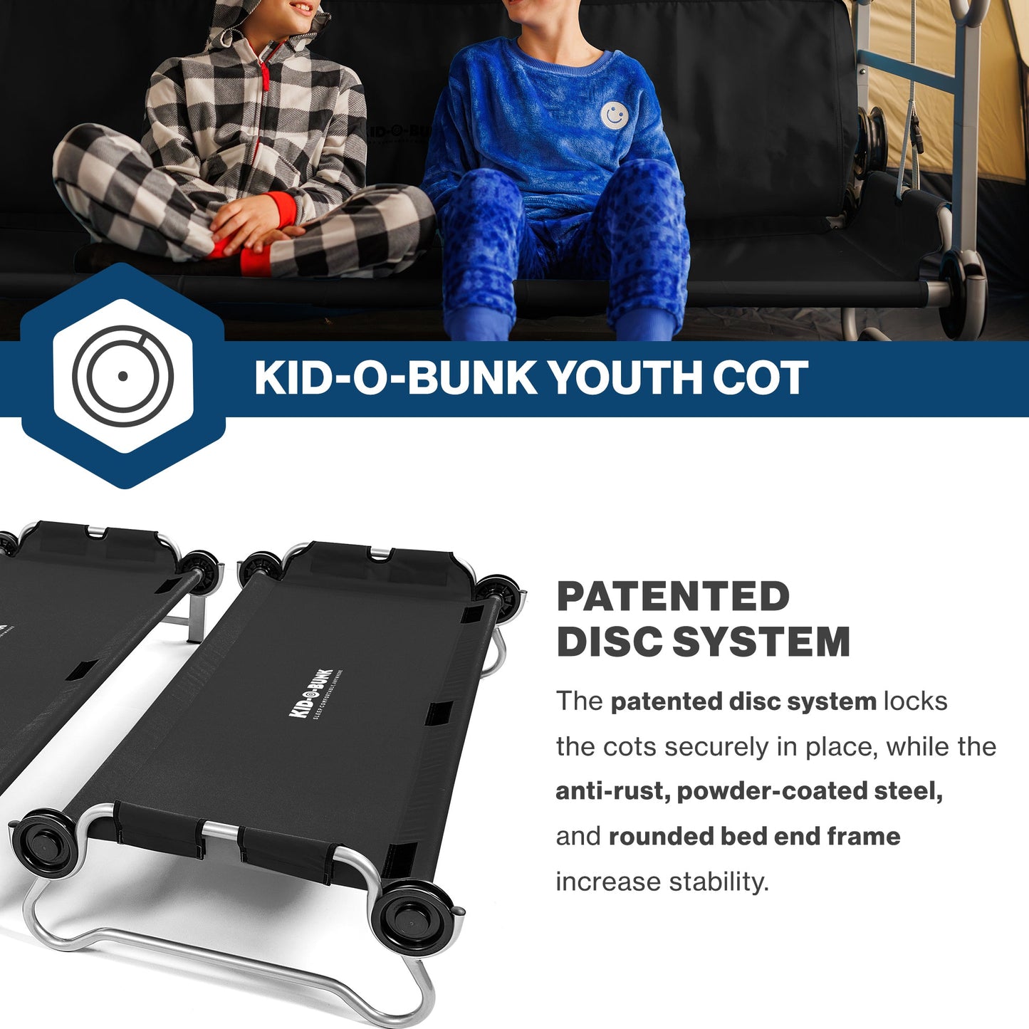 Disc-O-Bed Youth Double Cot Kid-O-Bunk w/ 200 Pound Capacity, Black - 419285