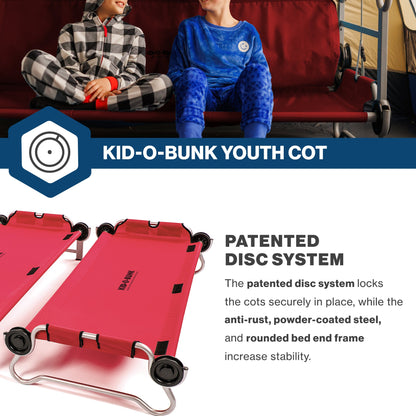Disc-O-Bed Youth Double Cot Kid-O-Bunk w/ 200 Pound Capacity & Carry Bags, Red - 413462