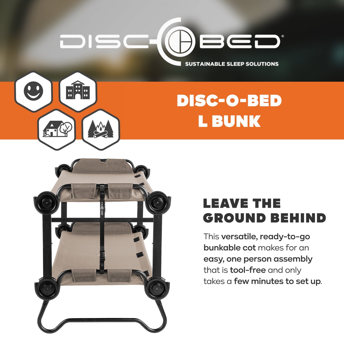 Disc-O-Bed Outdoor Convertible 2 Person Portable Camping Bunk Cots - 419678
