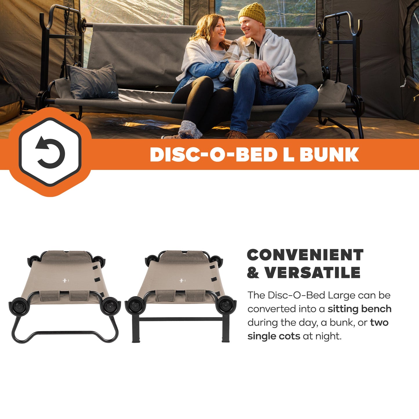 Disc-O-Bed Outdoor Convertible 2 Person Portable Camping Bunk Cots - 419678