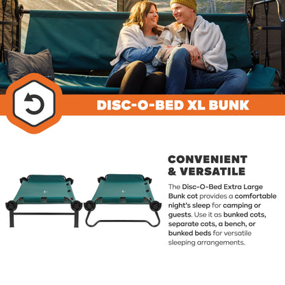 Disc-O-Bed Extra Large Outdoor Convertible 2 Person Portable Camping Cots, Green - 413480