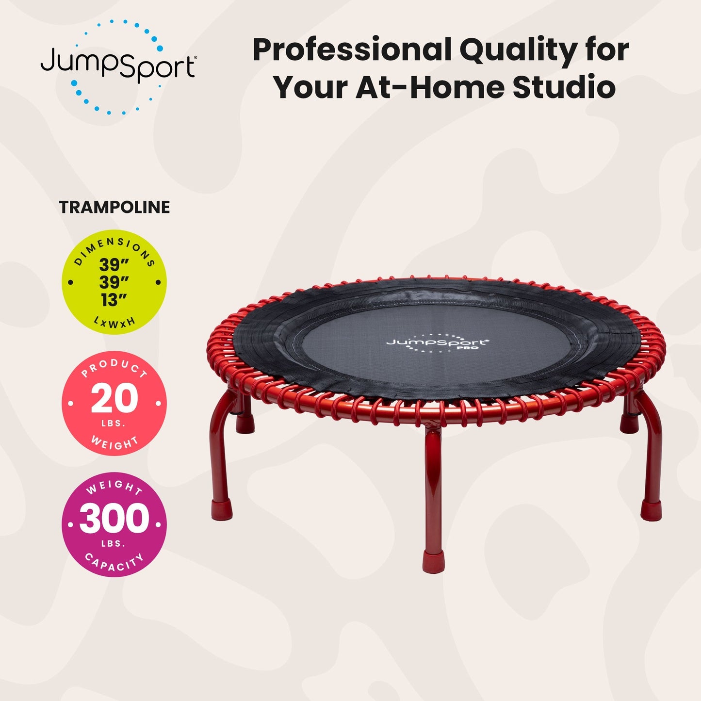 Disc-O-Bed JumpSport 350 PRO Fitness Trampoline, Cardio Workout Equipment, 39 Inch, Ignite - 415469