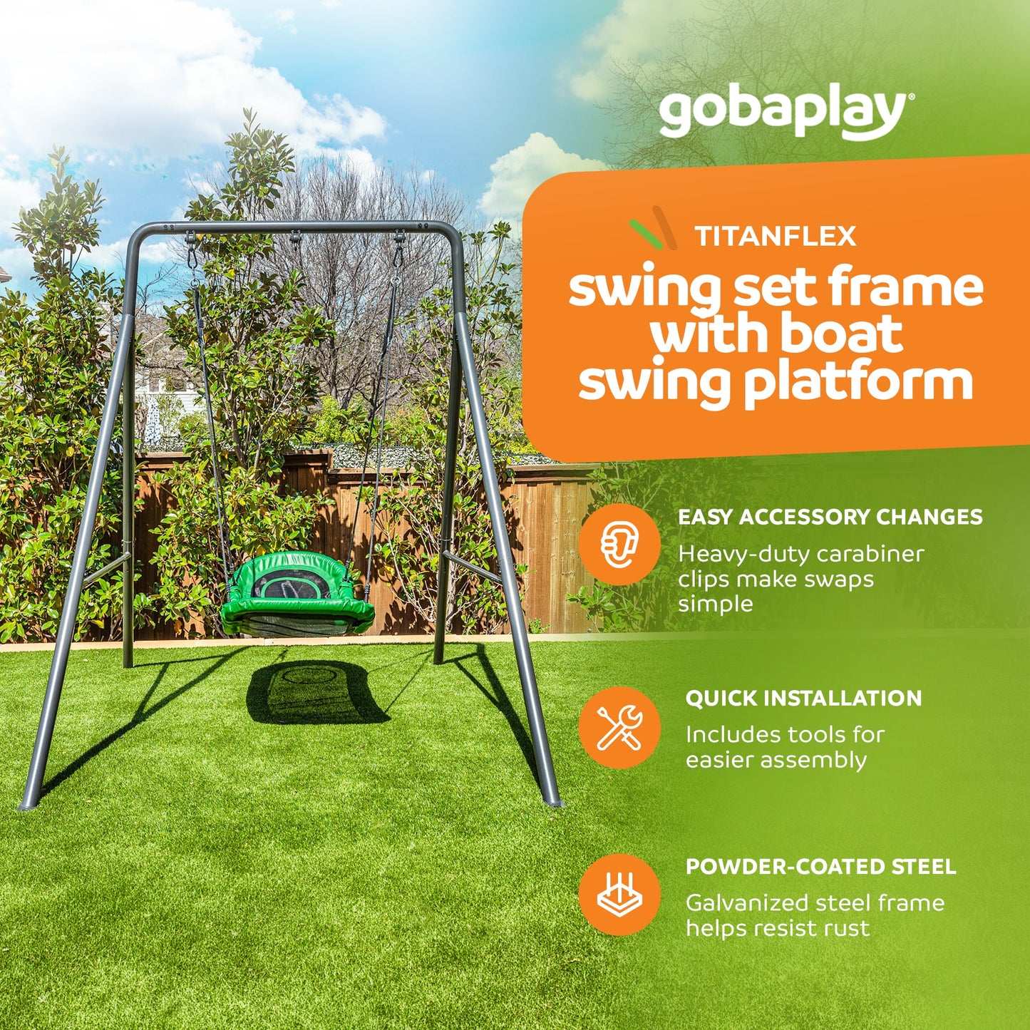 gobaplay Outdoor Swing Set Frame with Bars & gobaplay Boat Swing Platform Saucer - 416133