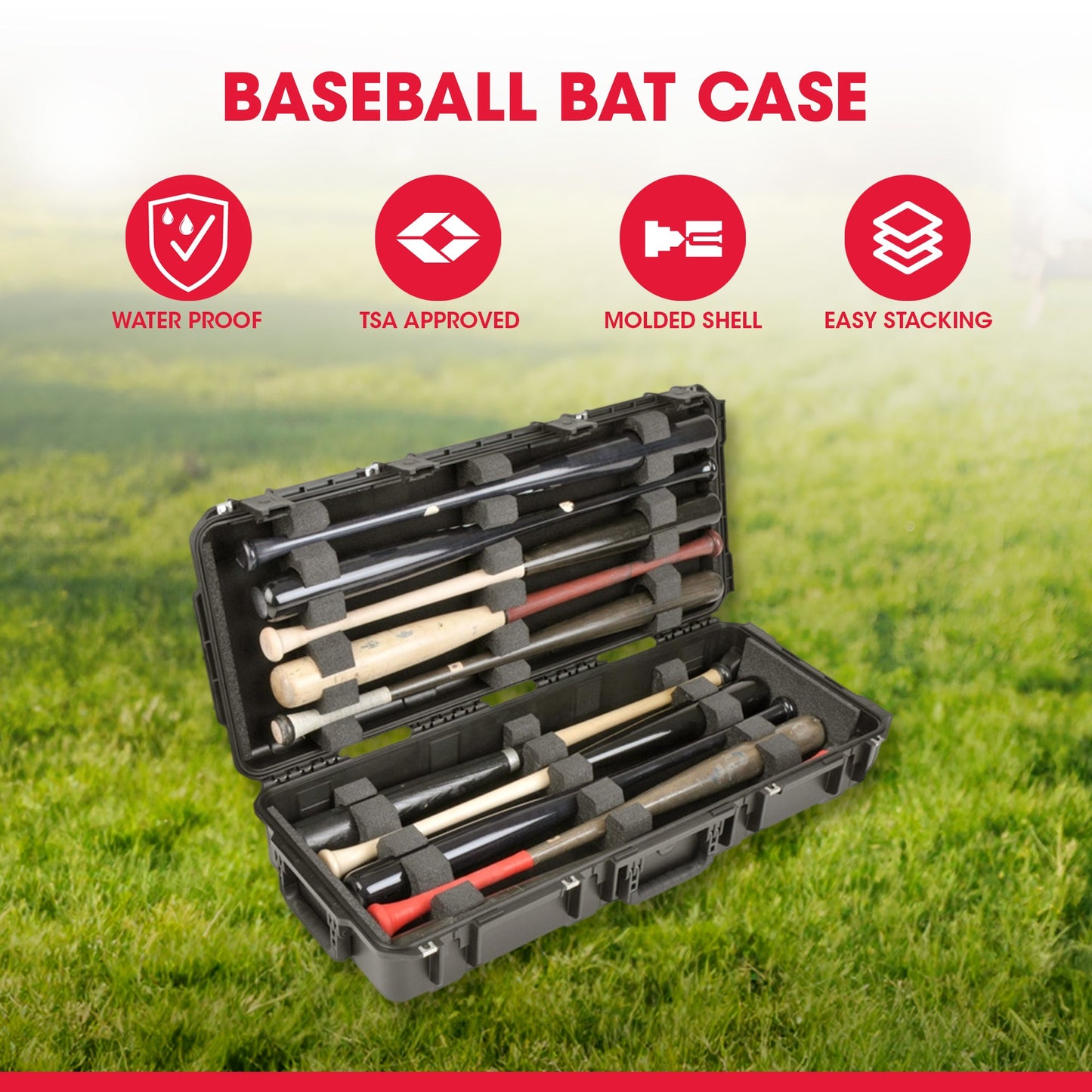 SKB iSeries Durable Baseball Bat Case for 10 Bats, Weatherproof, Secure Locks - 420651