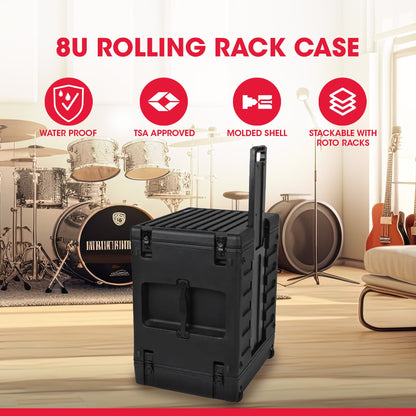SKB 8U rSeries Rolling Rack with Integrated Back Wheels Pull Handle  - 429825