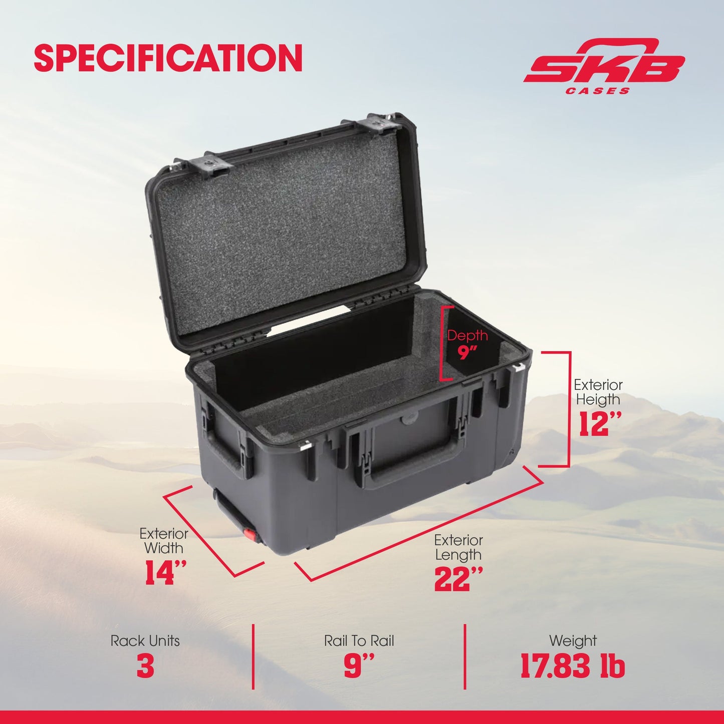 SKB iSeries 3U Shallow Fly Rack, Waterproof Polypropylene Hard Case (Open Box) - 425084