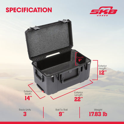 SKB iSeries 3U Shallow Fly Rack, Waterproof Polypropylene Hard Case (Open Box) - 425084