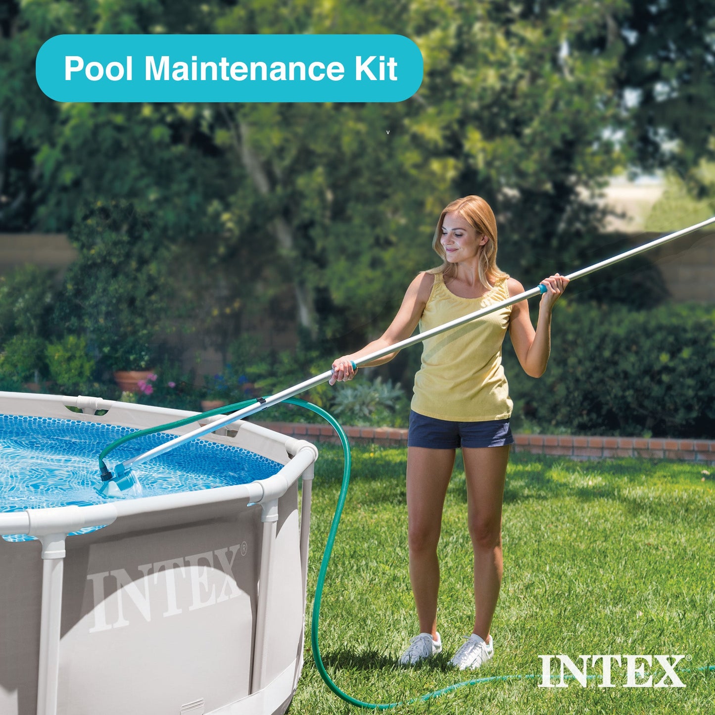 Summer Waves Round Above Ground Swimming Pool Set w/ Cleaning Maintenance Swimming Pool Kit - 173906