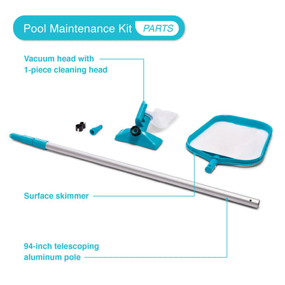 Summer Waves Round Above Ground Swimming Pool Set w/ Cleaning Maintenance Swimming Pool Kit - 173906